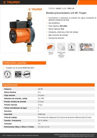 Bomba Presurizadora 1/6 Hp Truper 14635